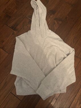 Abercrombie & Fitch Light Gray Ribbed Hoodie Sweater